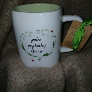 Rae Dunn White Mug with Green Interior - Lucky Charm Design